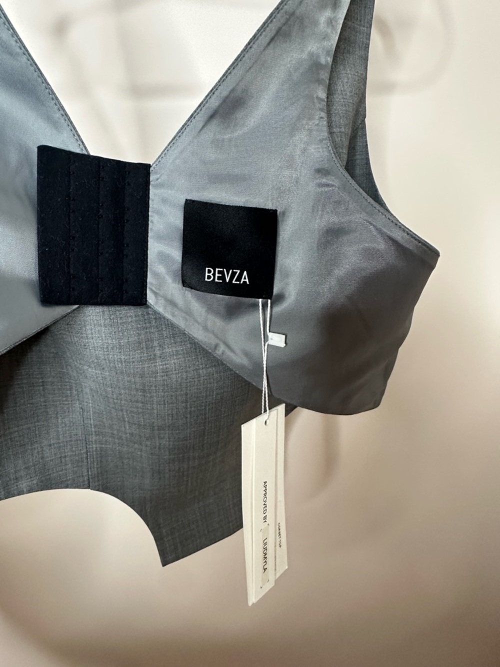 BEVZA Grey Corset Top | Designer Cropped Structured Top | High Fashion Piece - Picture 10 of 10